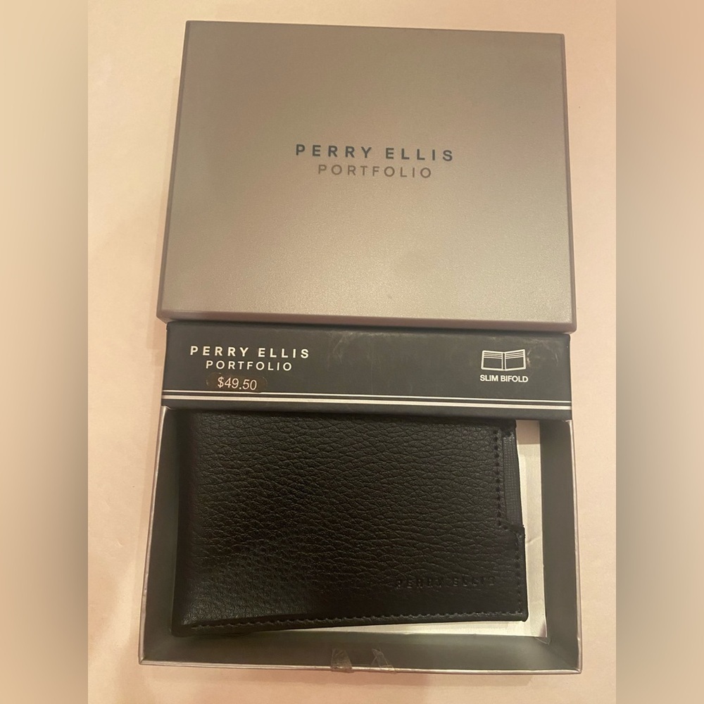 Perry Ellis Portfolio Slim Bifold‎ Wallet Navy NWT
